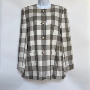 EXECUTIVE COLLECTION Vintage 80s 90s Tan/Cream Boxy Blazer Jacket Size 12 XL